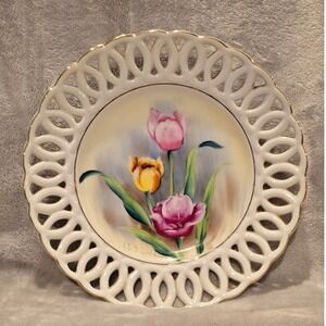 Vintage Hand Painted Floral Tulips Plate Wales China Ware Made in Japan Decor‎